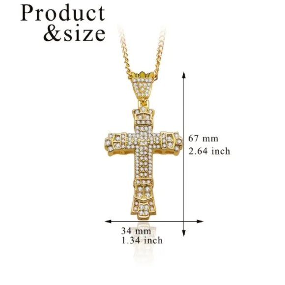 New Gold Plated Cross Pendant with Chain - Picture 2 of 5